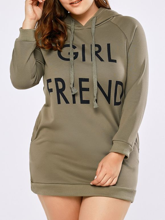 Sweat à capuche grande taille imprimé Girl Friend avec poche - RAL7008 Kaki Gris 5XL