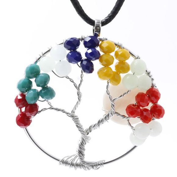 Collier avec pendentif cercle et arbre de vie - multicolore 