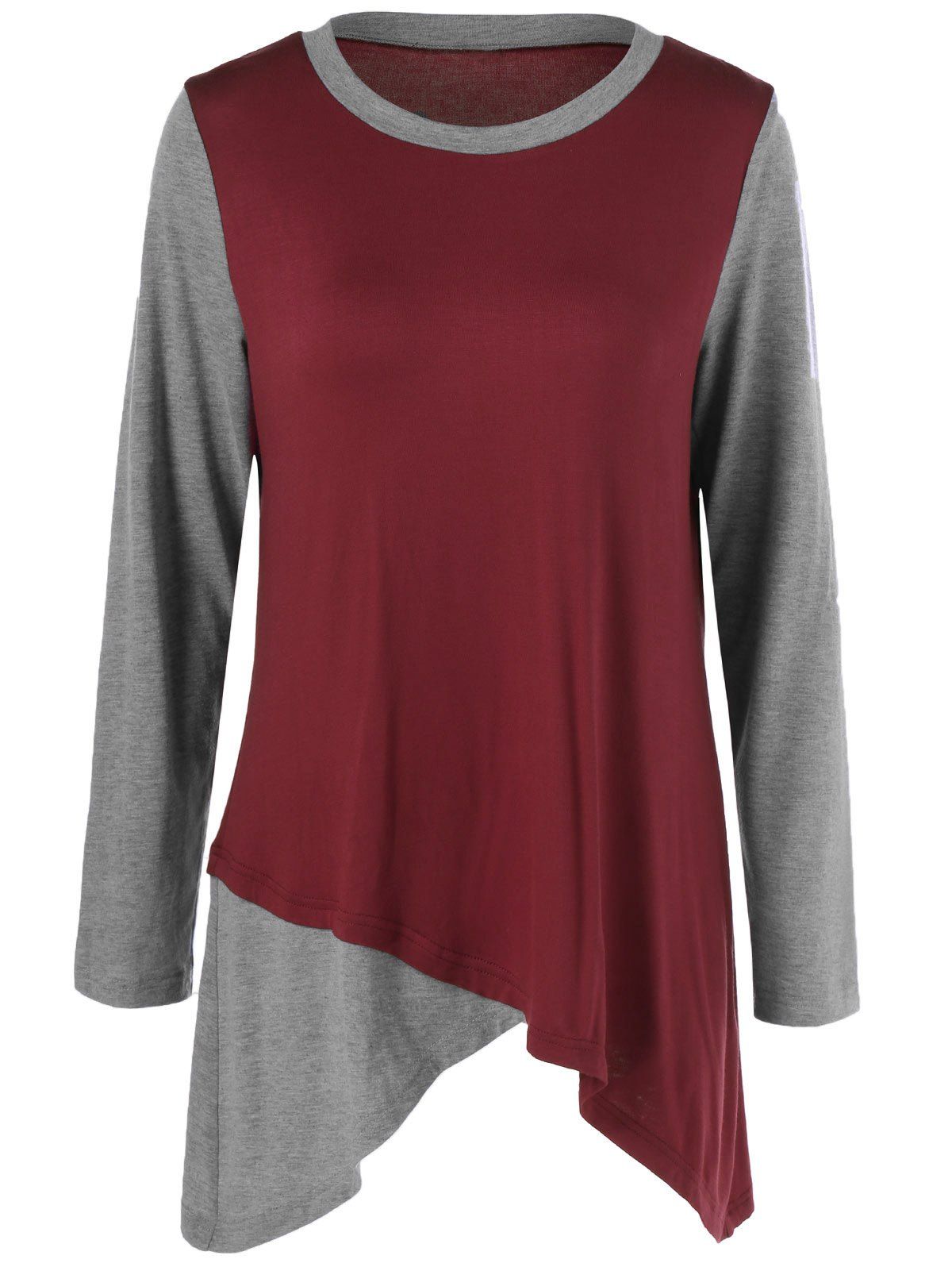 

Plus Size Two Tone Asymmetrical T-Shirt, Gray and red