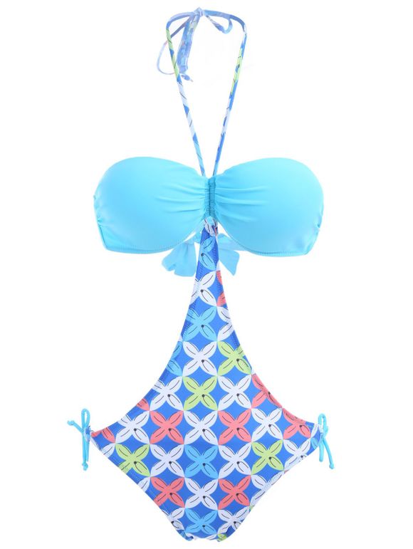 Maillot de bain monokini halter imprimé fleur - Azur 2XL