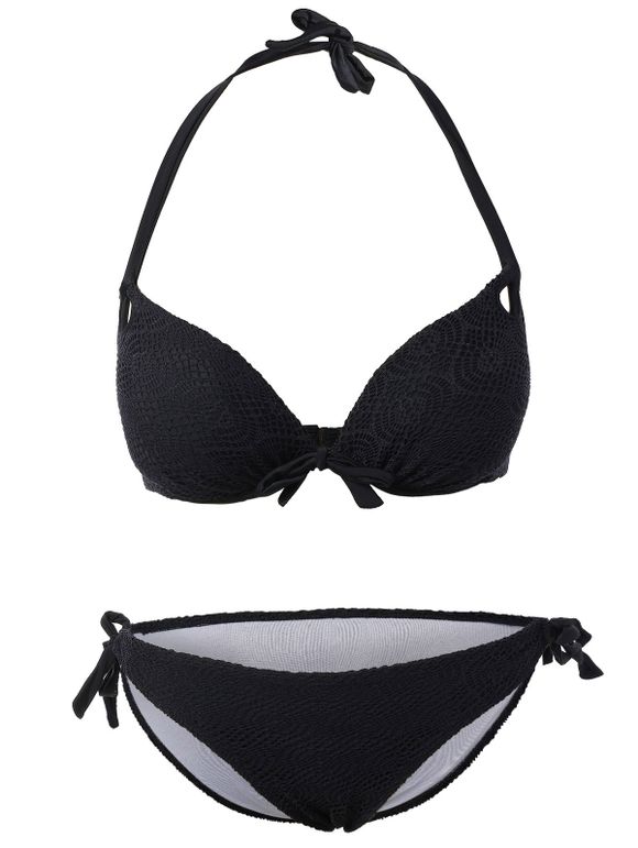 bikini rembourré Set Halter empiècements en dentelle - Noir L