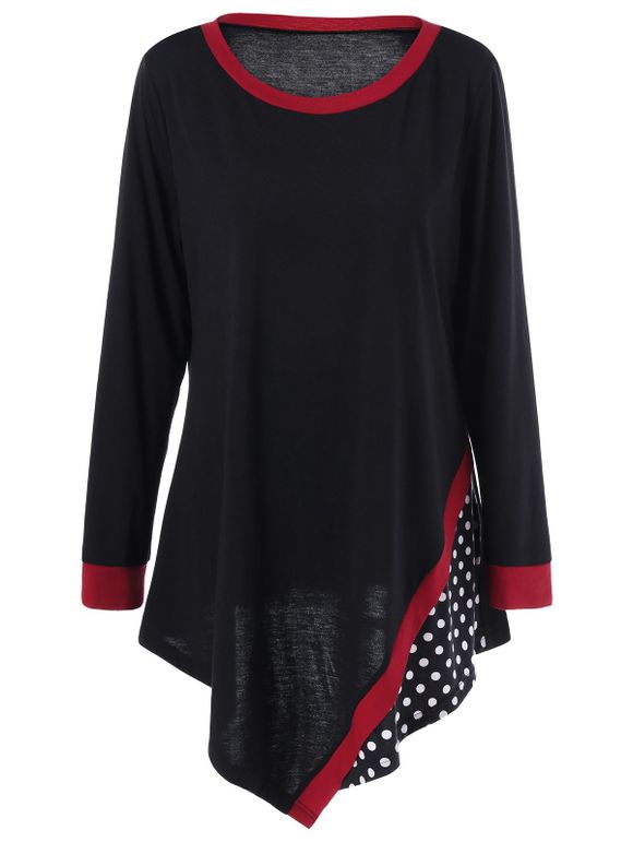 Plus Size Polka Dot T-shirt Tunique asymétrique - Noir 2XL
