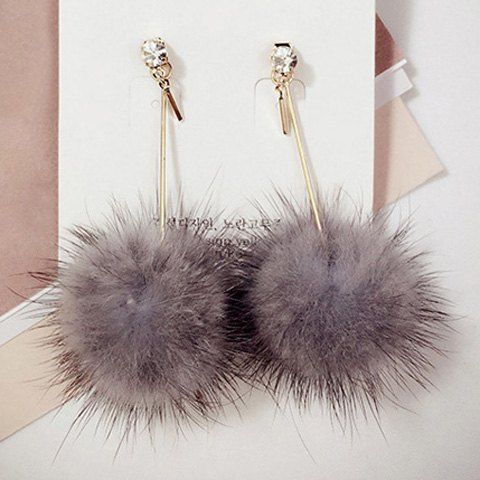 

Fuzzy Ball Rhinestone Drop Earrings, Gray