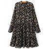 Long Sleeve Floral Mandarin Collar Dress - Noir S