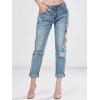 Light Wash Embroidered Ripped Jeans - LIGHT BLUE XL