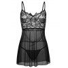 Nuisette transparent en dentelle et tulle string - Noir L