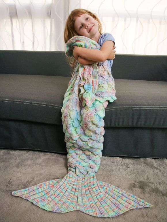Garder au chaud Ruffles Crochet Yarn Mermaid Blanket Throw For Kids - Pale Vert 