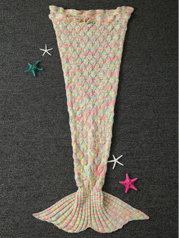 Garder au chaud Ruffles Crochet Yarn Mermaid Blanket Throw For Kids - Camel Clair 