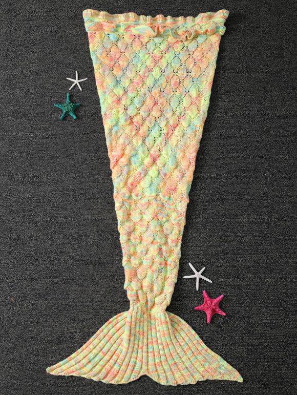 Garder au chaud Ruffles Crochet Yarn Mermaid Blanket Throw For Kids - Jaune clair 