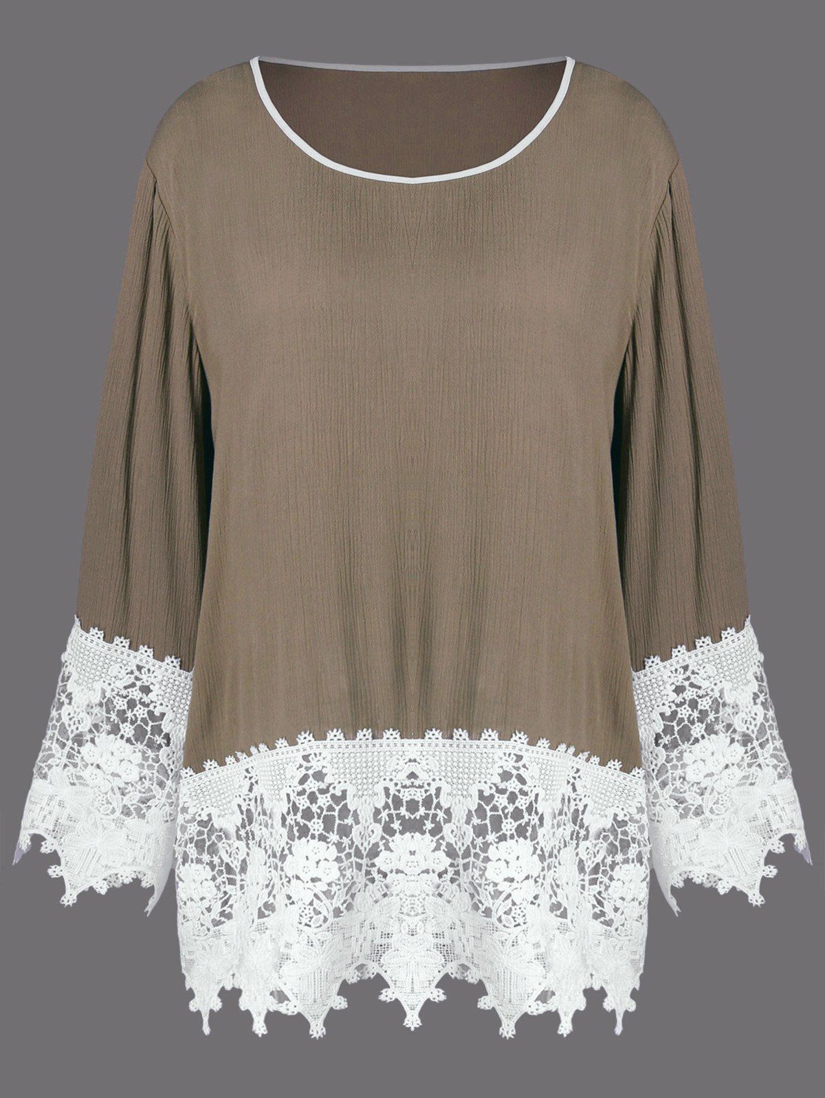 

Plus Size Tunic Lace Insert T-Shirt, Light brown