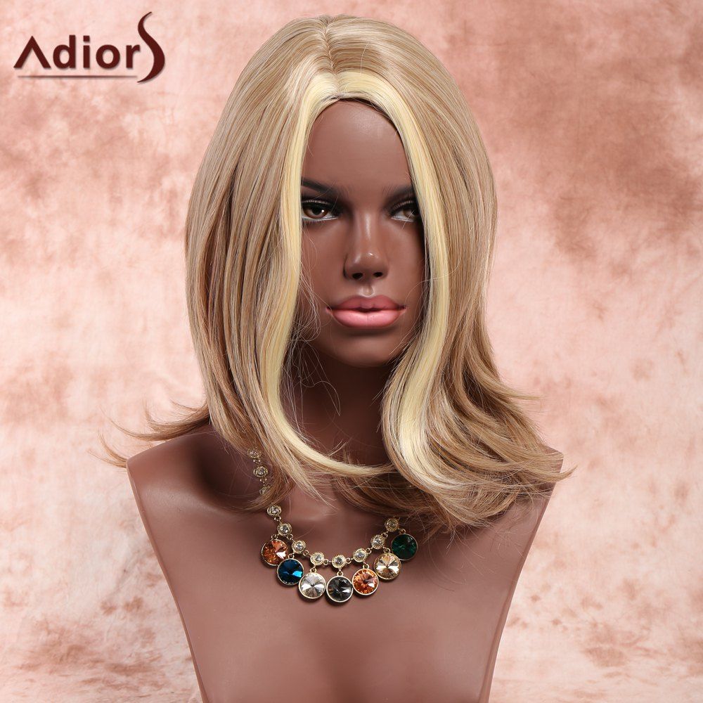 

Adiors Side Parting Slightly Curled Highlight Medium Synthetic Wig, Colormix