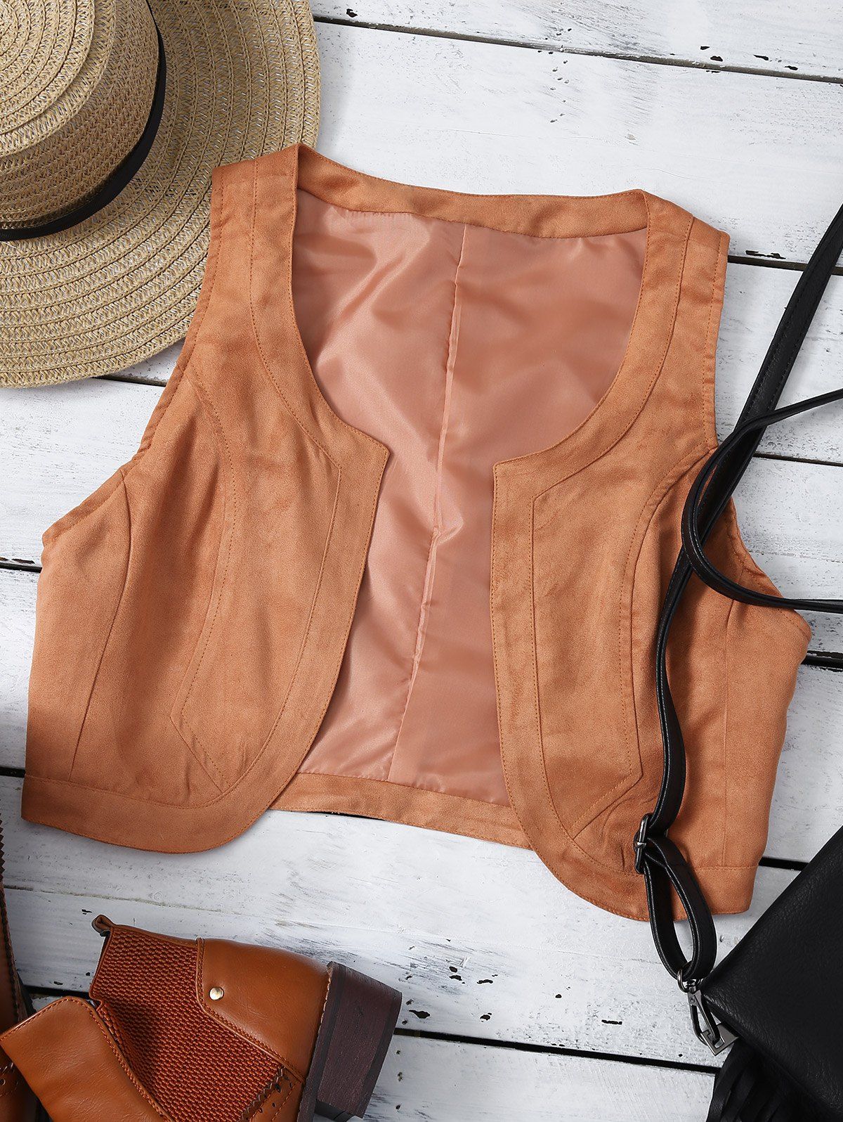 

Collarless Short Waistcoat, Brown