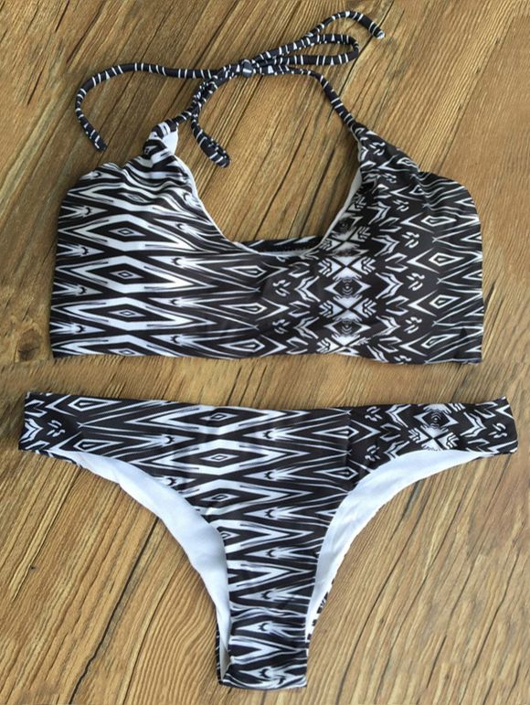 Bikini halter imprimé géométrique - Noir L