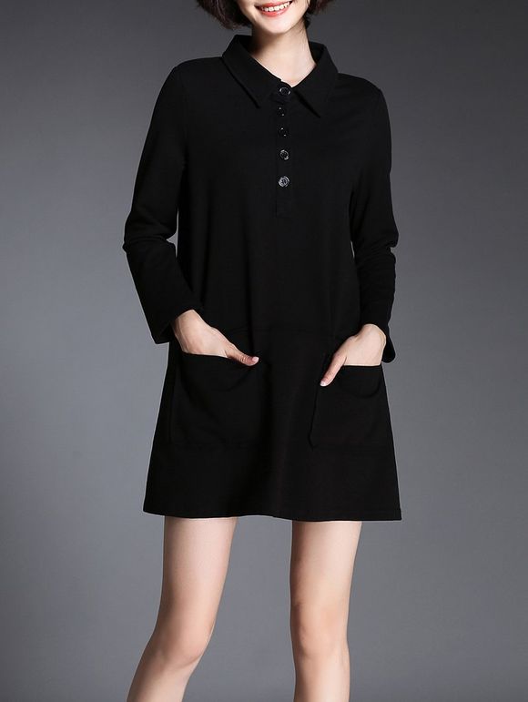 Boutonné design Robe Pocket - Noir M