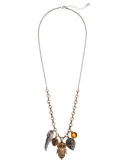 Collier en gemme artificielle avec pendentif d'aile d'hibou - multicolore 