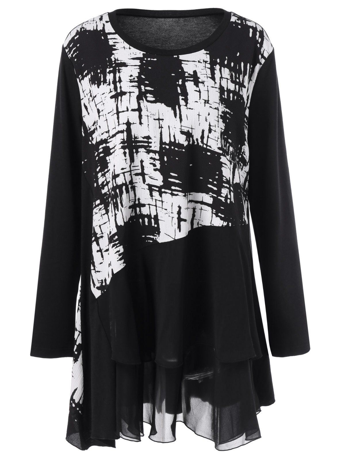 

Plus Size Ink Painting Panel Tunic T-Shirt, Black
