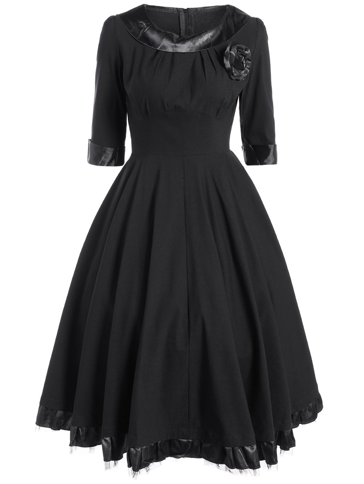 Vintage Tea Length Party Pin Up Dress, BLACK, L in Vintage Dresses ...