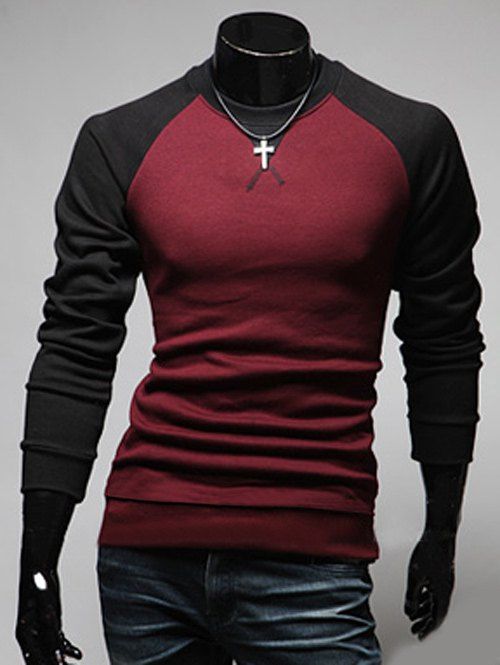 

Slim Fit Two Tone Raglan Sleeve Sweatshirt, Wine red