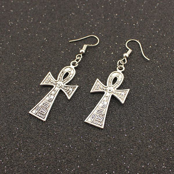 

Embossed Cross Hollowed Drop Earrings, Tb009 silver