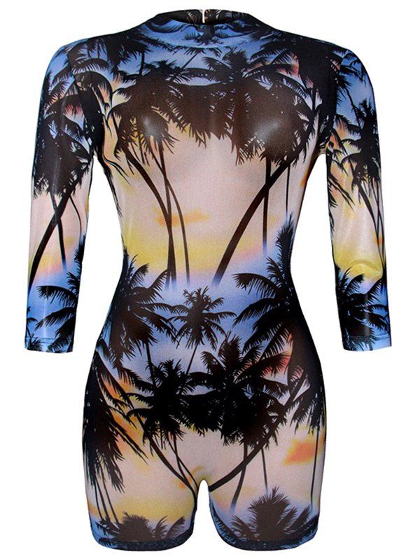 

Cut Out 3D Palm Print One Piece Swimwear, Colormix