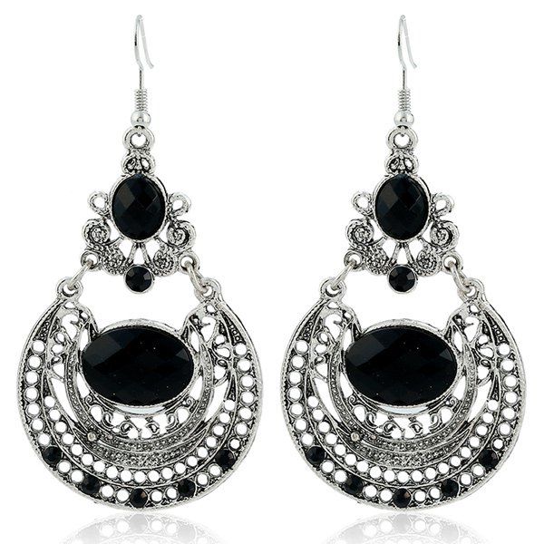 

Rhinestone Hollow Out Oval Earrings, Black