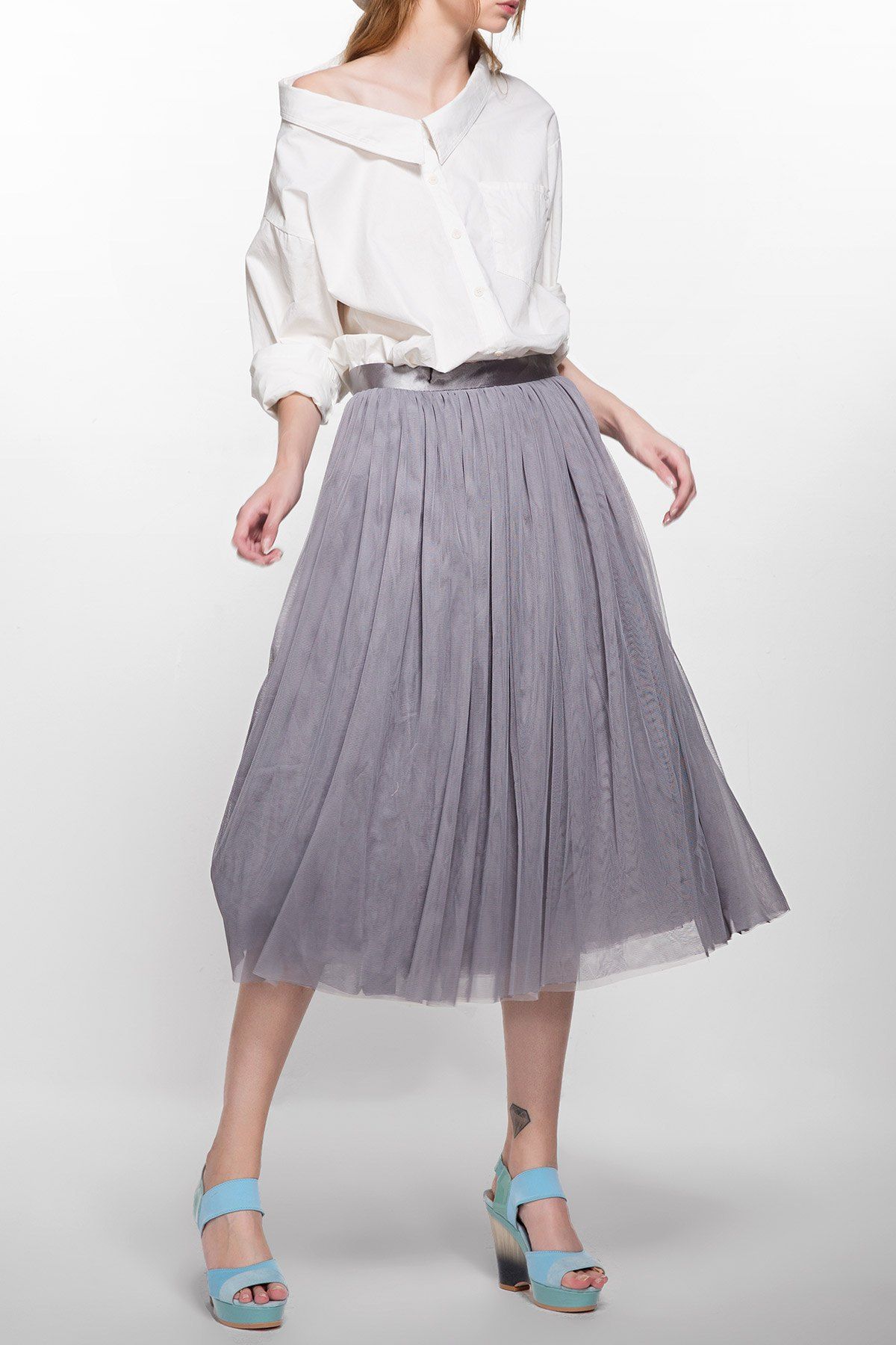 [17% OFF] 2021 Tulle Tea Length Skirt In GRAY | DressLily