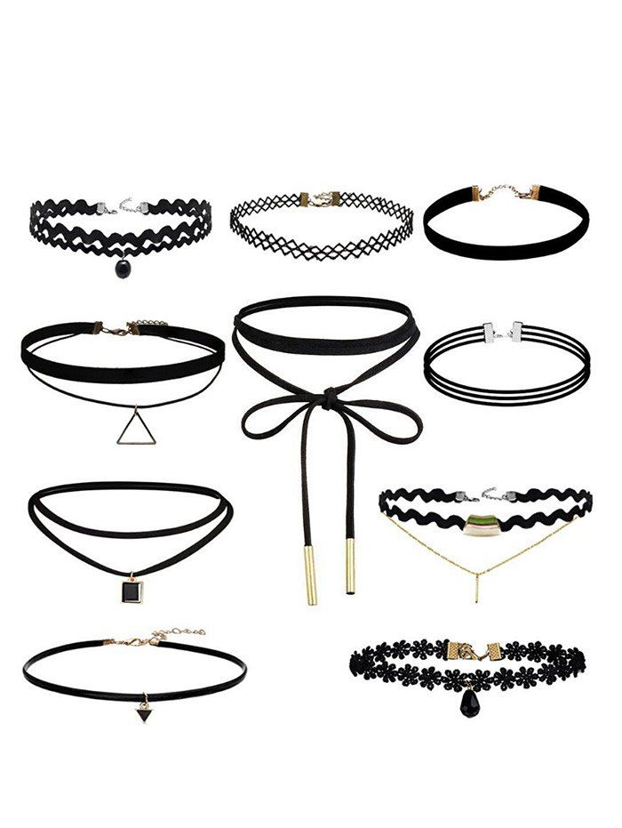 

Flower Geometric Bar Choker Necklace Set, Black