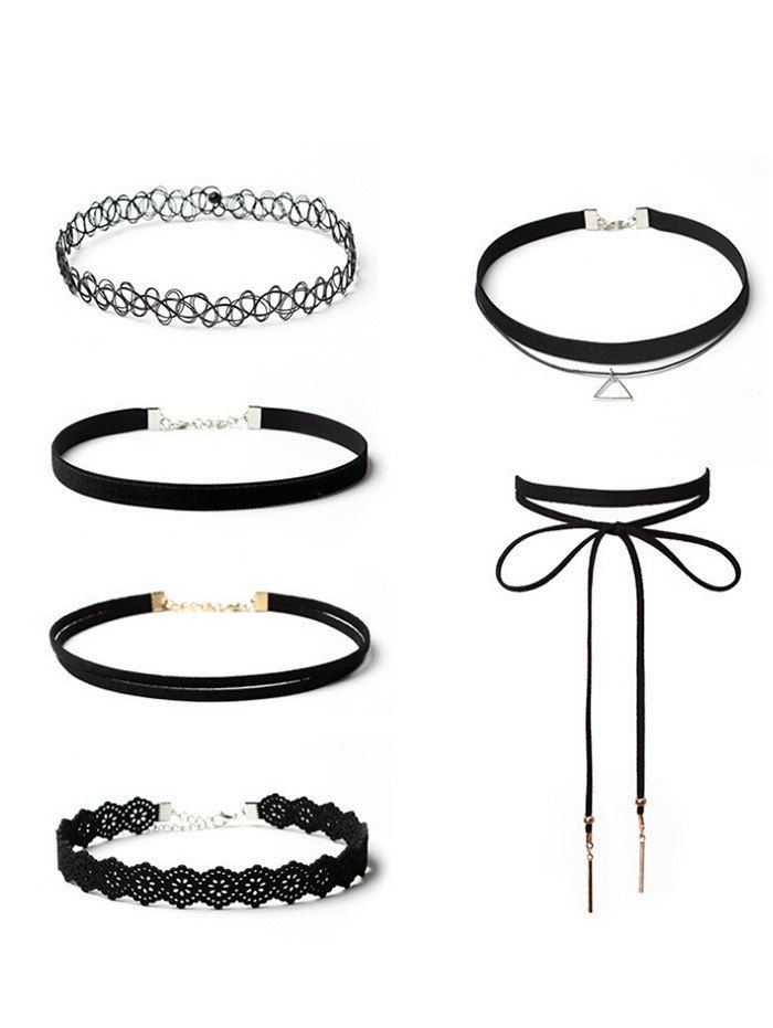 

Flower Tattoo Bar Choker Necklace Set, Black