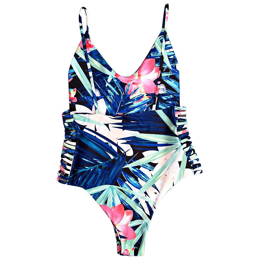 

Cami Tropical Print Cut Out One-Piece Swimwear, Blue