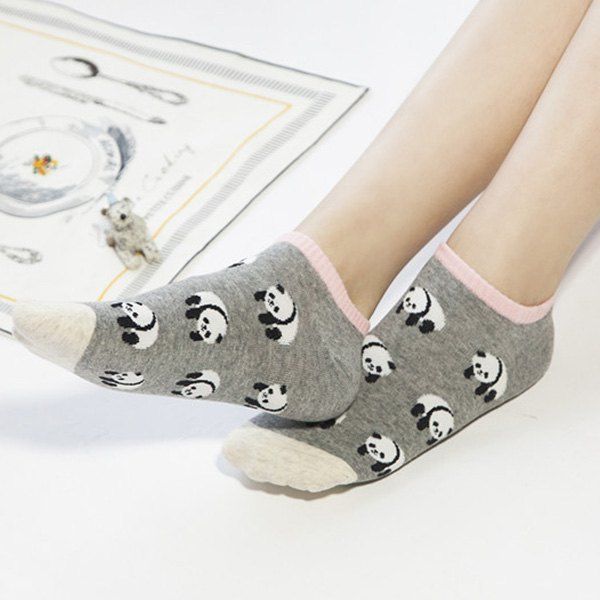 

2 Pairs of Cartoon Panda Ankle Socks, Colormix