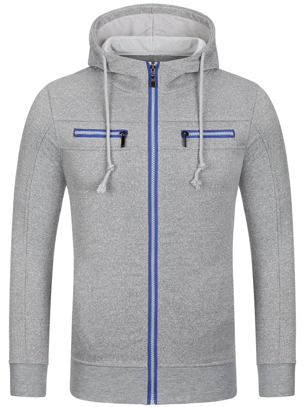 

Drawstring Pocket Zip Up Hoodie, Gray