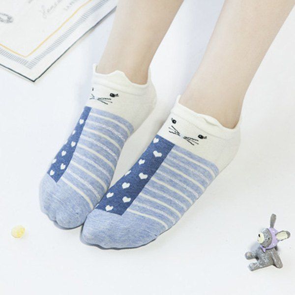 

2 Pairs of Cartoon Rabbit Ankle Socks, Light blue
