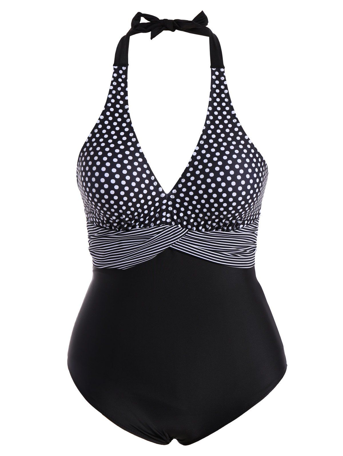 Polka Dot Striped Backless Swimsuit, BLACK, XL in One-Pieces ...