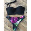Bikini à bandeau à lacet haut imprimé de motif floral - Noir S
