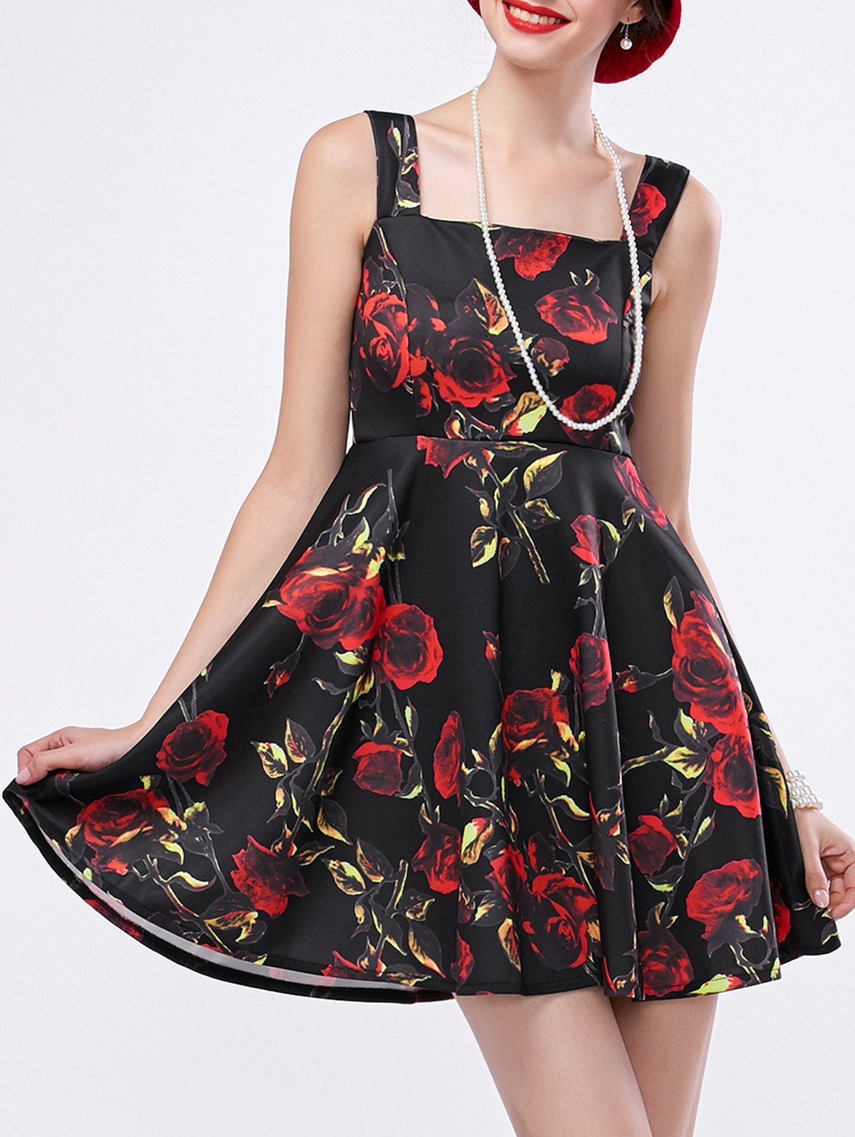[41% OFF] 2021 Vintage Floral Swing Dress In BLACK | DressLily