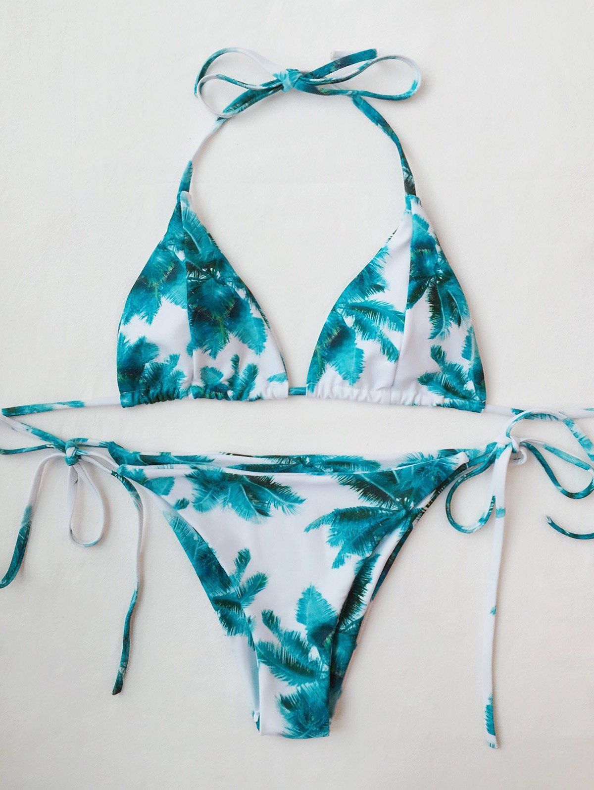 [41% OFF] 2020 Palm Print Tie Side String Bikini In WHITE/GREEN | DressLily