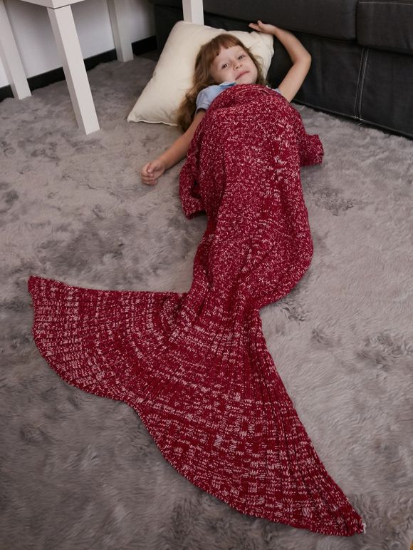 Couverture Style Queue de Sirène Confortable Tricotée au Crochet - Rouge 
