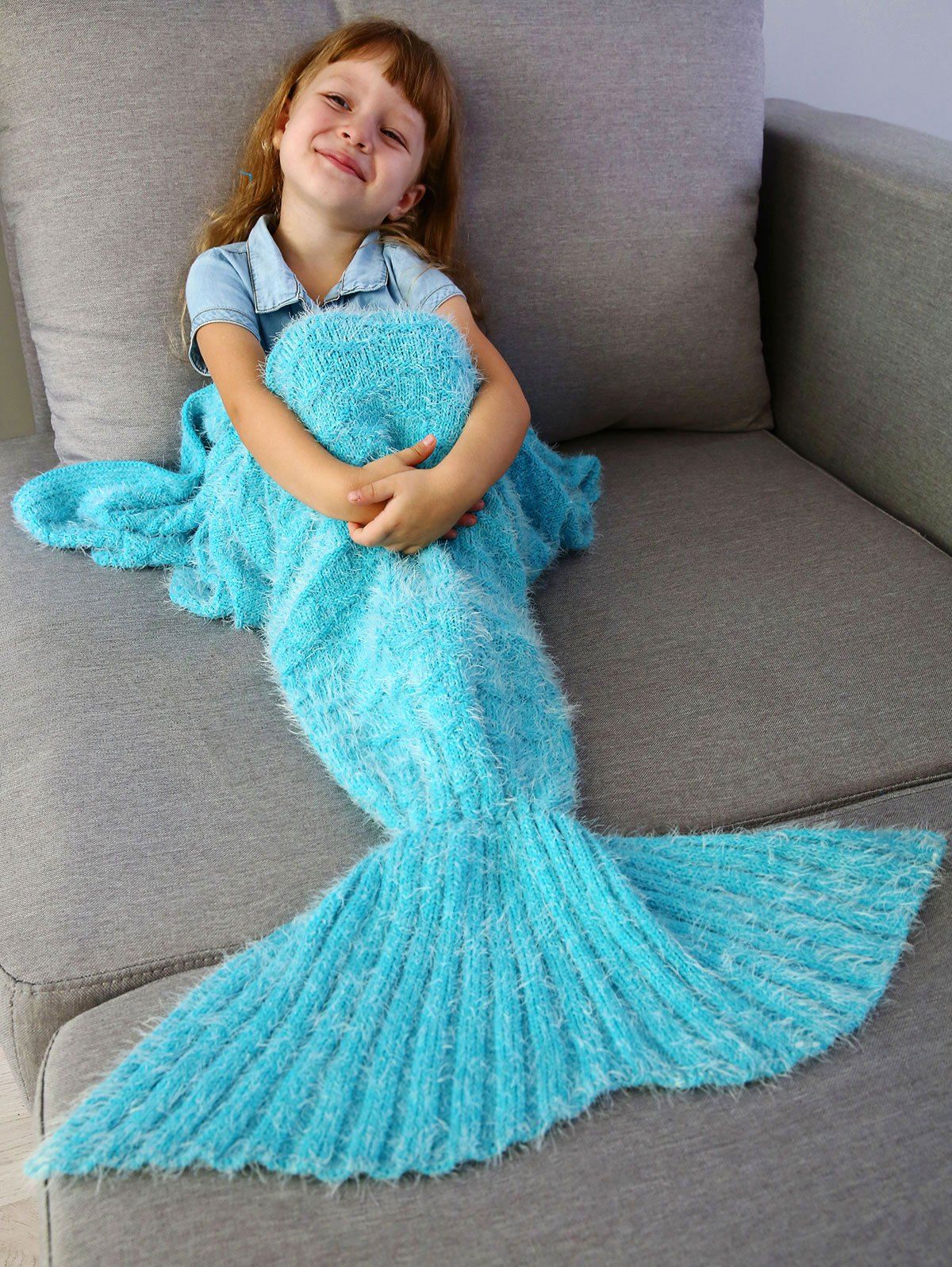 

Crochet Knitted Faux Mohair Mermaid Blanket Throw For Kids, Spa