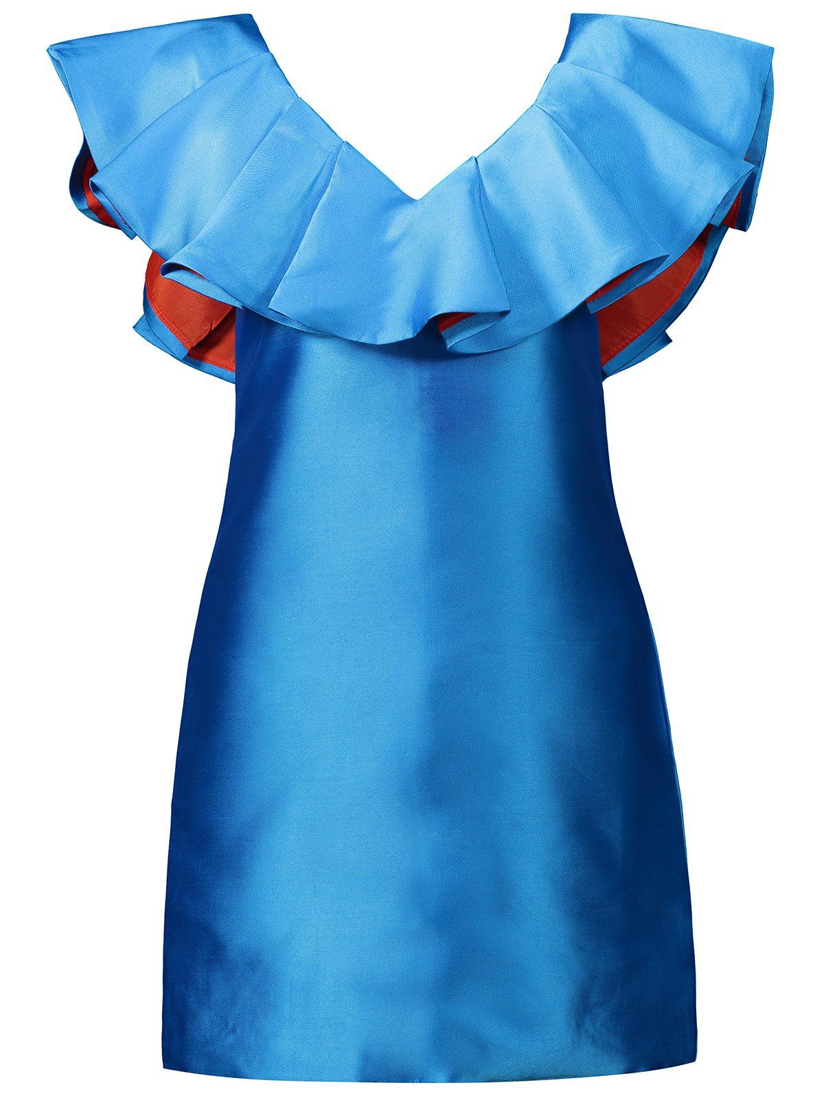 

V Neck Mini Ruffle Dress, Azure
