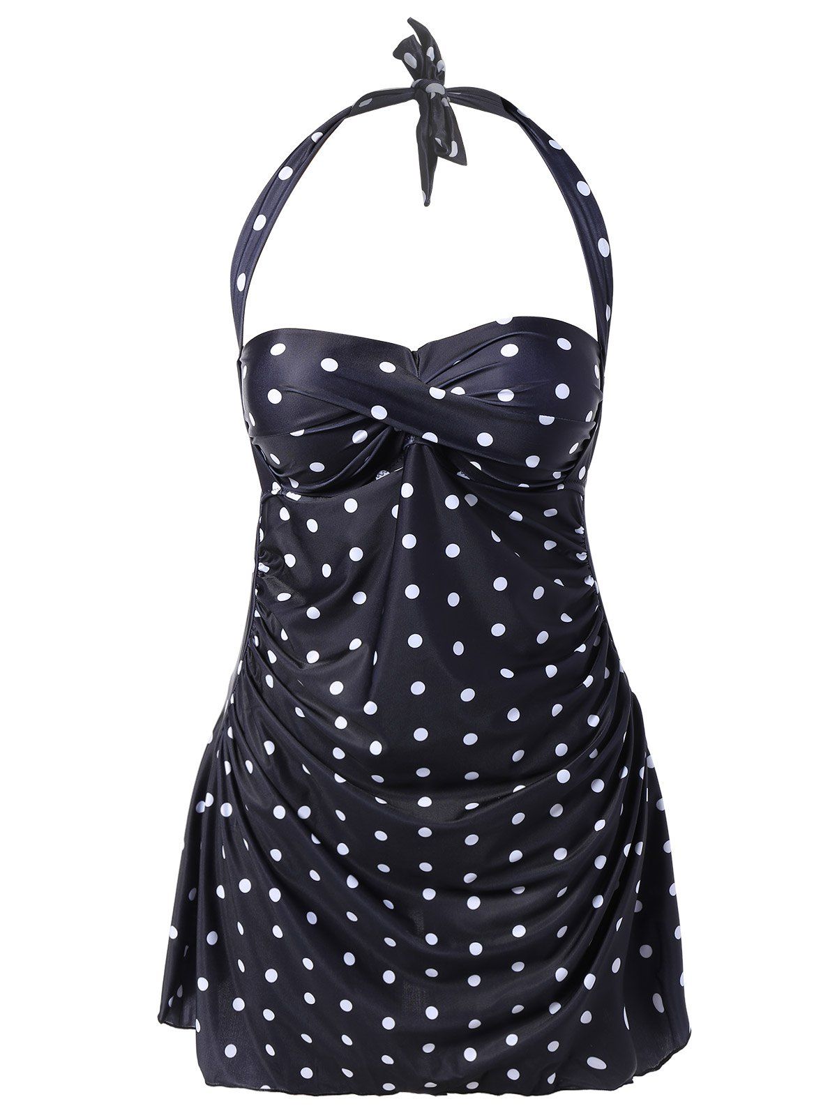 [41% OFF] 2021 Plus Size Wire Free Polka Dot Halter Tankini Set In ...