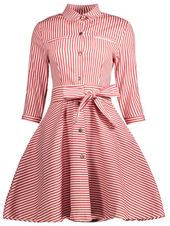 Bowknot Stripe Robe chemise - Rose clair M