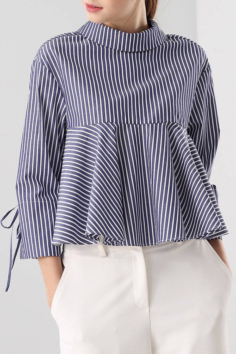 

Stripe Ruffle Tiger Embroidered Top