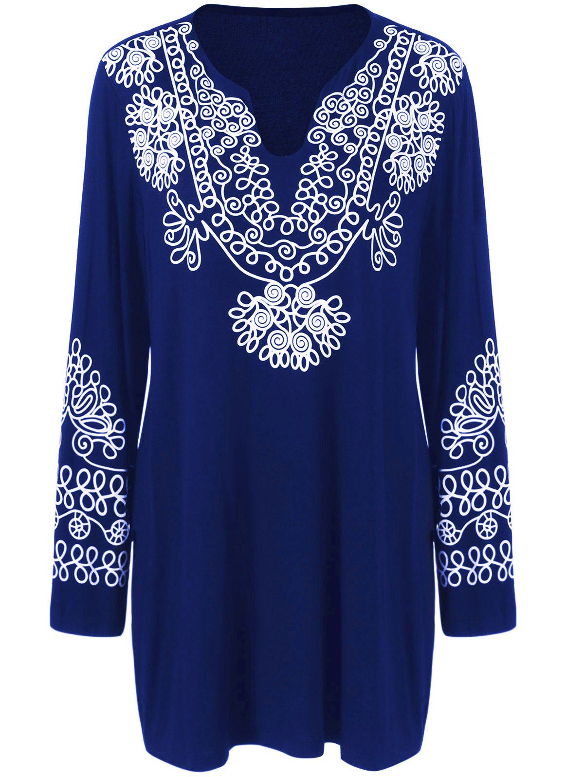 

Plus Size Printed Longline Tee, Deep blue