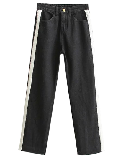 Hem effilochée Wide Leg Side Stripe Jeans - Noir XL
