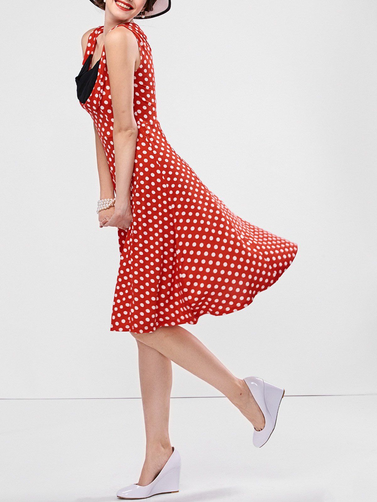 

Polka Dot Sweetheart Neck Dress, Red