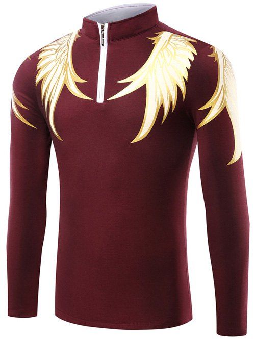 

Half Zip Up Wing Print T-Shirt, Burgundy