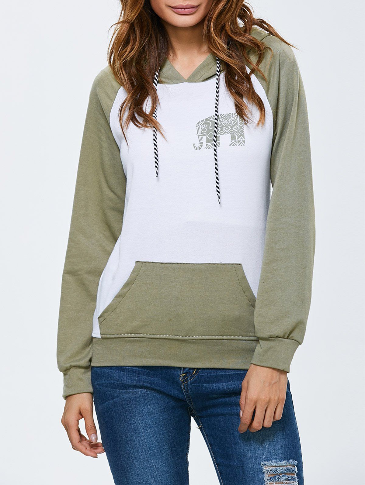 

Hooded Animal Print Sweatshirt with Pocket, Pea green