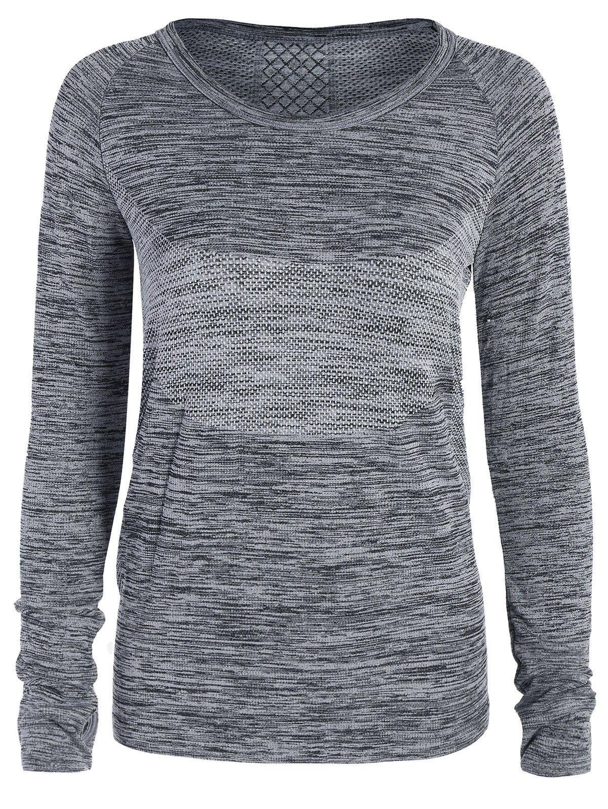 

Heathered Thumbhole Long Sleeve Gym Top, Gray