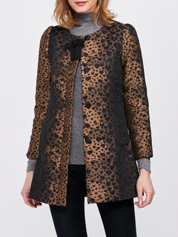Leopard Collarless Button Up Coat - Léopard S
