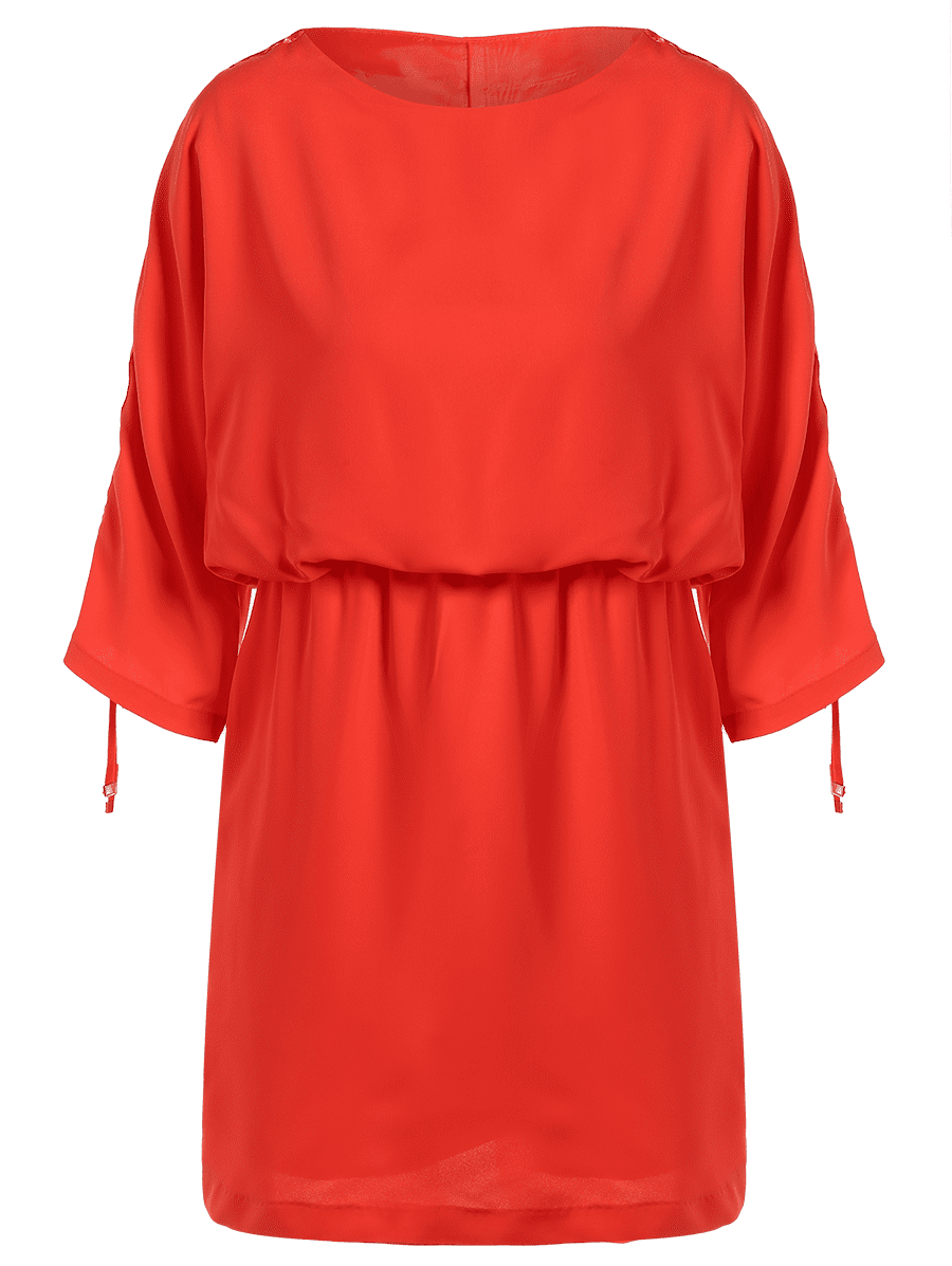 

Round Neck Drawstring Sleeve Dress, Orange red